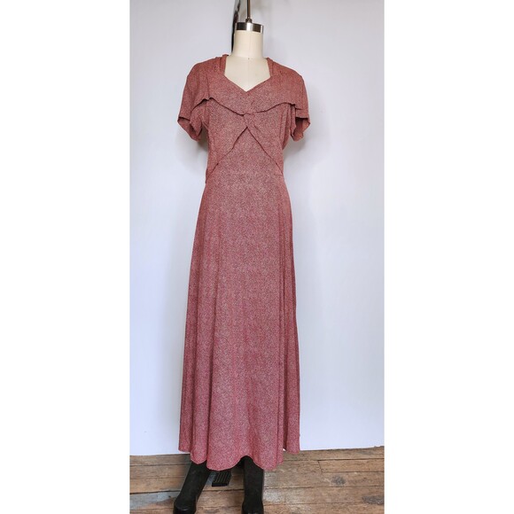90s does 40s Maxi Dress - Polka Dot Print Dress Long Slits Dress Front & Back XS - Picture 5 of 10